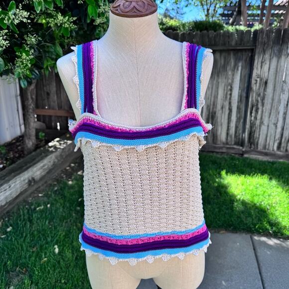 Marc New York Knit Cotton Tank Top Cream Boho Festival Women's Large - Picture 1 of 8